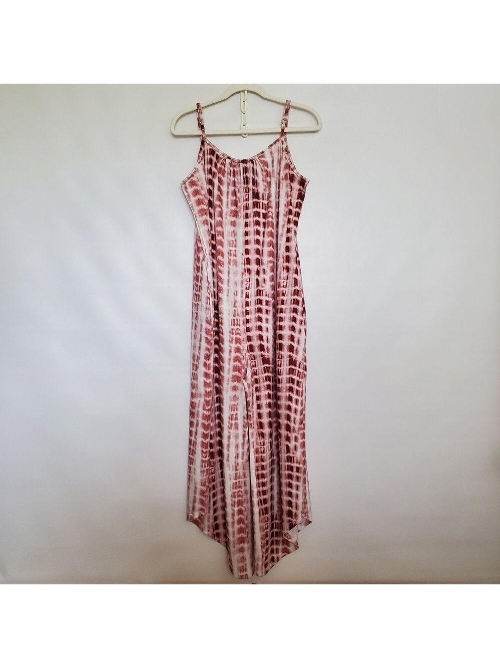 DROIMP TIE DYE ROMPER JUMPSUIT CROPPED WIDE-LEG SUMMER BEACHY BOHO LOUNGE (L)